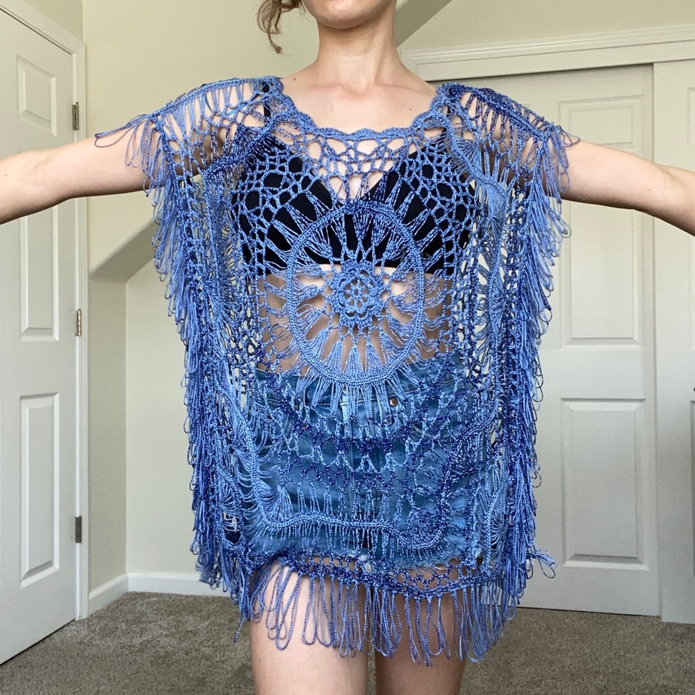 NWT La Seine blue crochet swimwear coverup - Picture 5 of 7